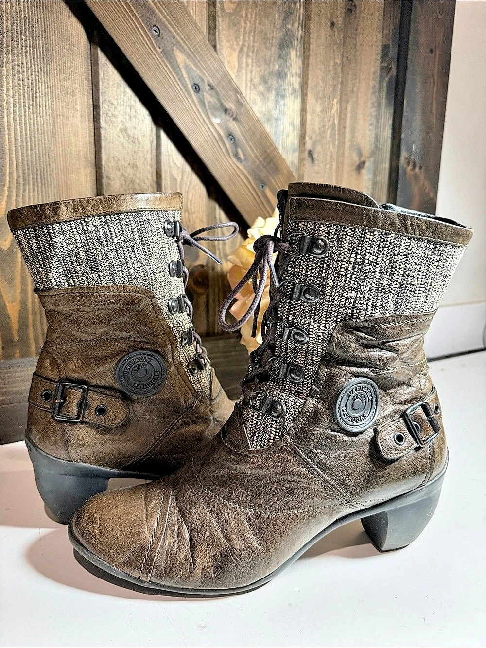 Palladium Brown Buckle Lace-Up Boots